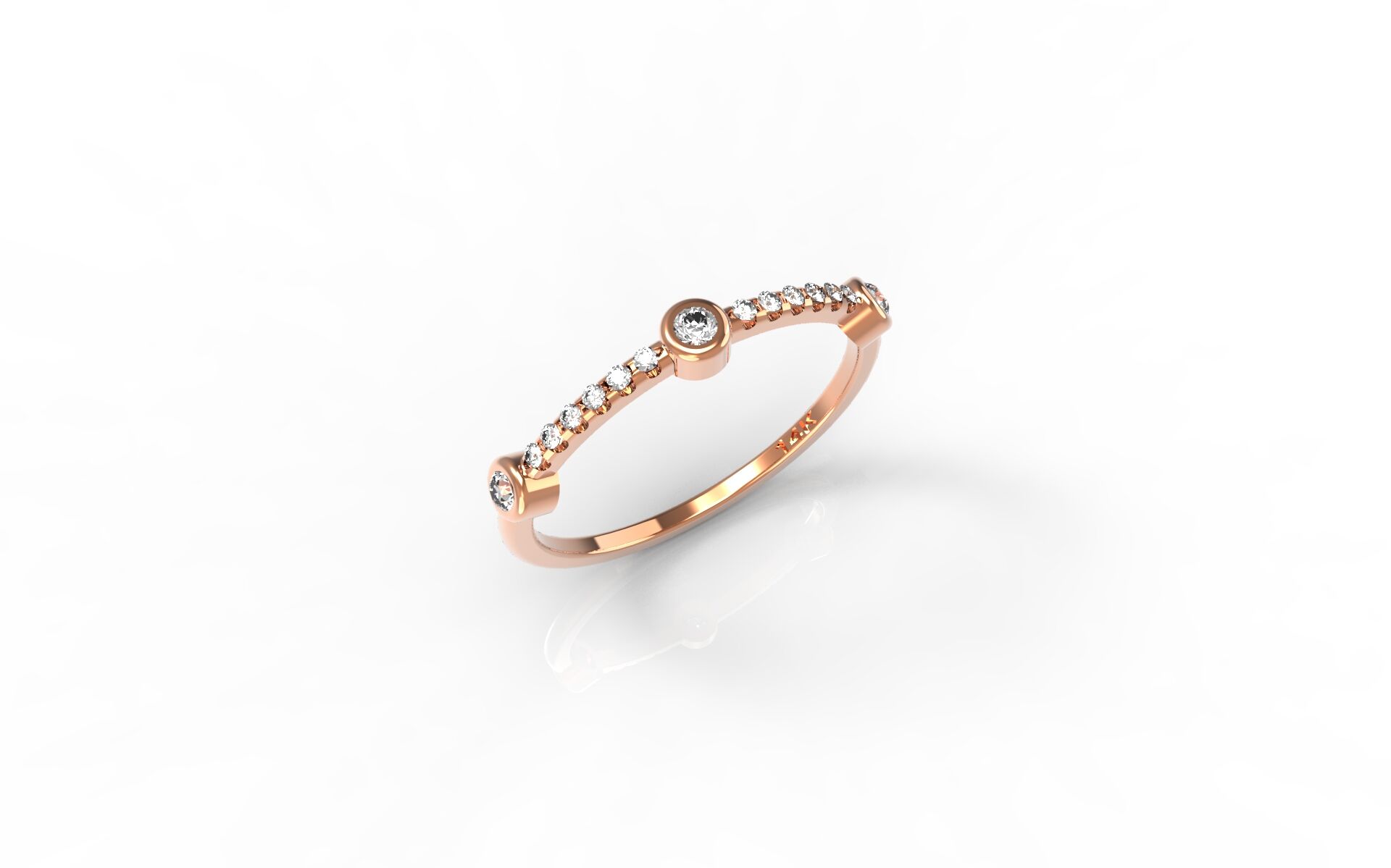 טבעות זהב-טבעת זהב אדום 3 יהלומים