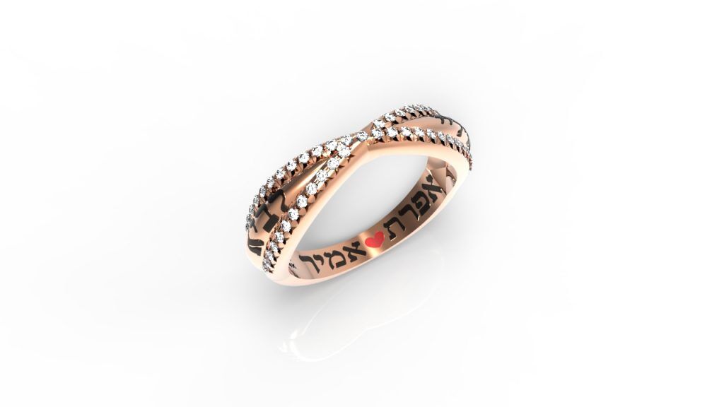 טבעות שמות-טבעת זהב אדום משובצת יהלומים